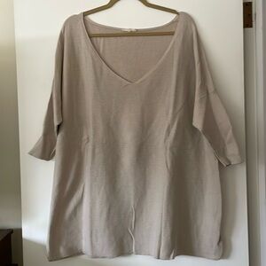Eileen Fisher 100% Organic Cotton Lightweight Short Sleeve V-neck Sweater XL